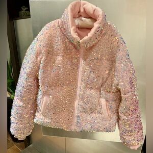STUNNING Lola + The Boys Glittery Pink Puffer Jacket size 6- HIGH SHINE DESIGNER
